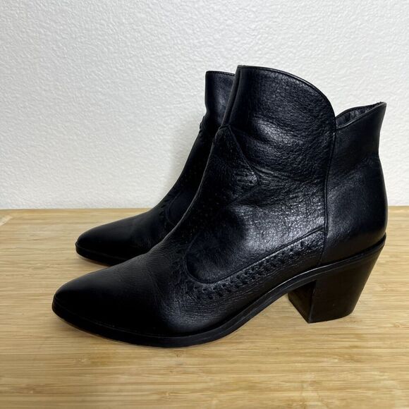 Rebecca Minkoff Boots Size 6.5 Black Leather Western Topstitch Zip Ankle Booties - Picture 4 of 13